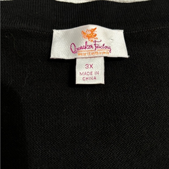 Quacker Factor‎ Black Sweater With Zebra Print Accents Short Sleeve Sz3X Cotton - Picture 9 of 14